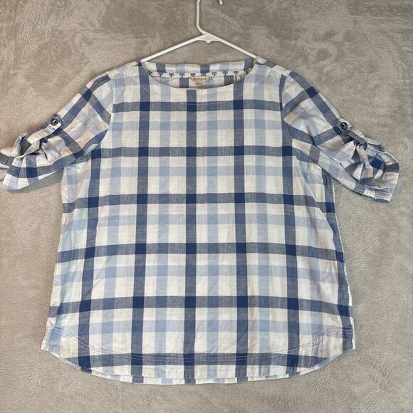 Barbour Tops - Barbour Women’s Plaid Popover Roll Sleeve Blue Preppy s/s Top Tunic Shirt 10